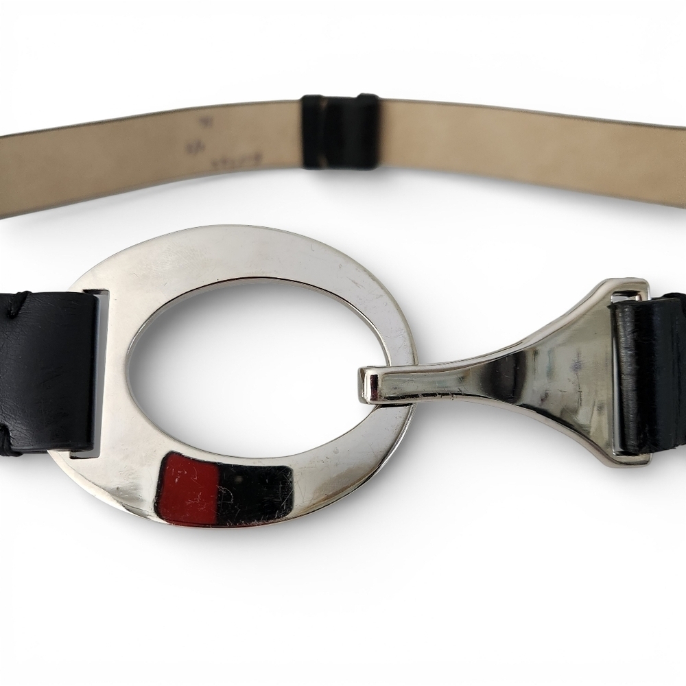 LANDES Black Belt Silver Oval Buckle Minimalist os - Picture 3 of 8